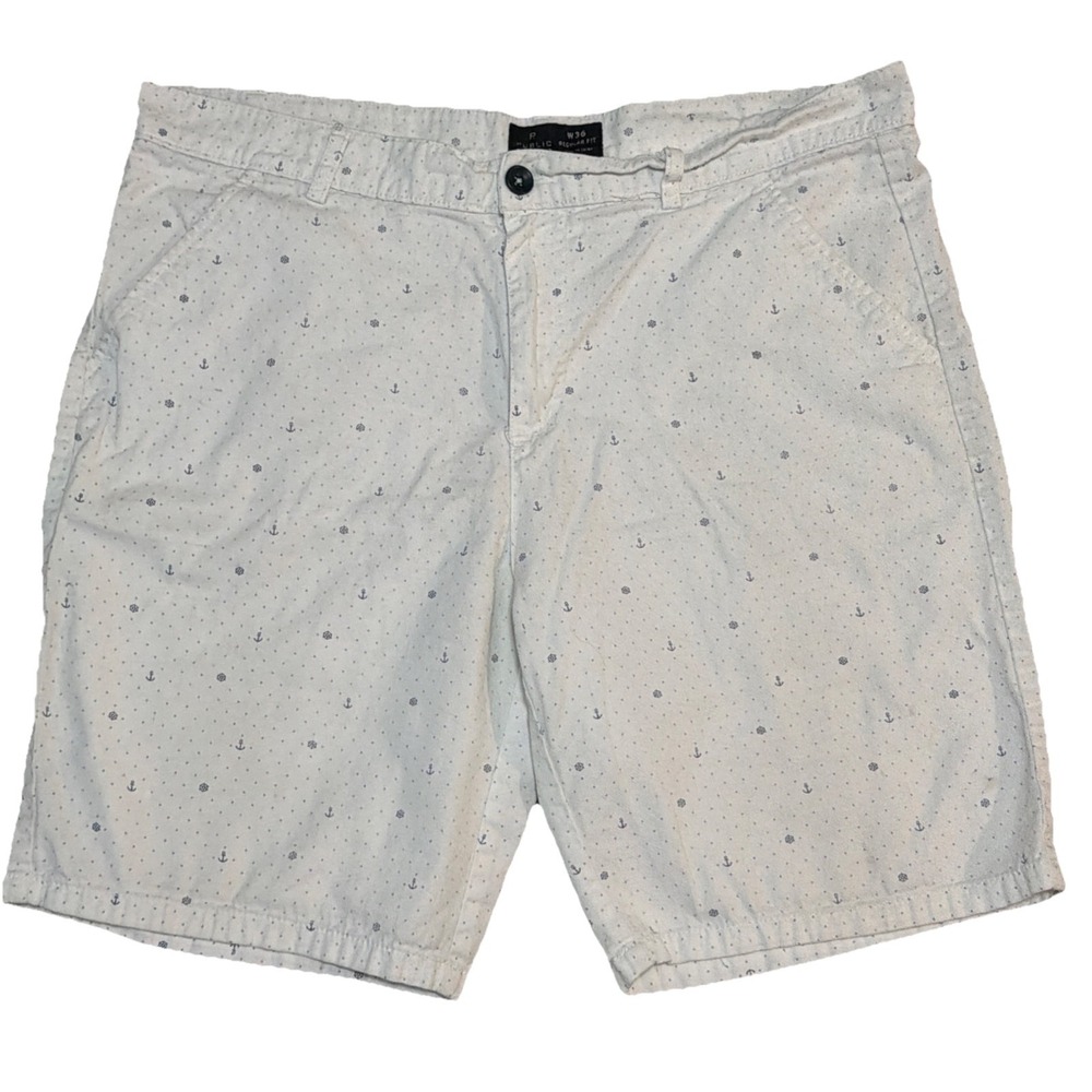 Public Record Men's‎ White Size 36x9 All Over Nautical Print Everyday Shorts